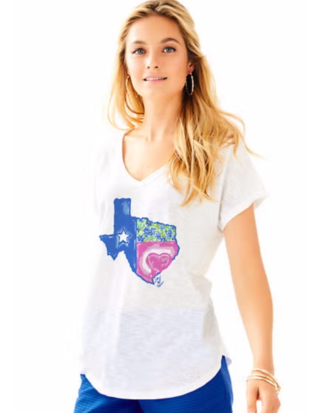Lilly Pulitzer White COLLIE V-Neck Texas Graphic Tee LIMITED EDITION